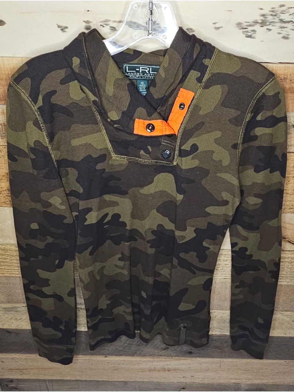 Ralph Lauren Camo Long-Sleeve Henley with Orange Accent